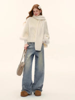 Wool-Blend Cable Knit Batwing Sweater Scarf Set