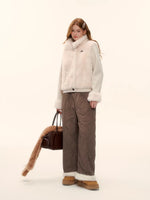 Eco-Faux Fur Knit Stand Collar Jacket