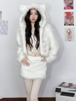 White Hooded Fur Coat