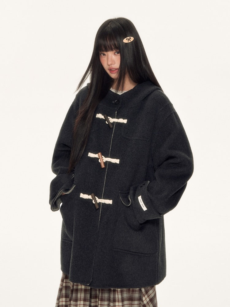 Navy Hooded Duffle Coat