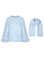 Wool-Blend Cable Knit Batwing Sweater Scarf Set