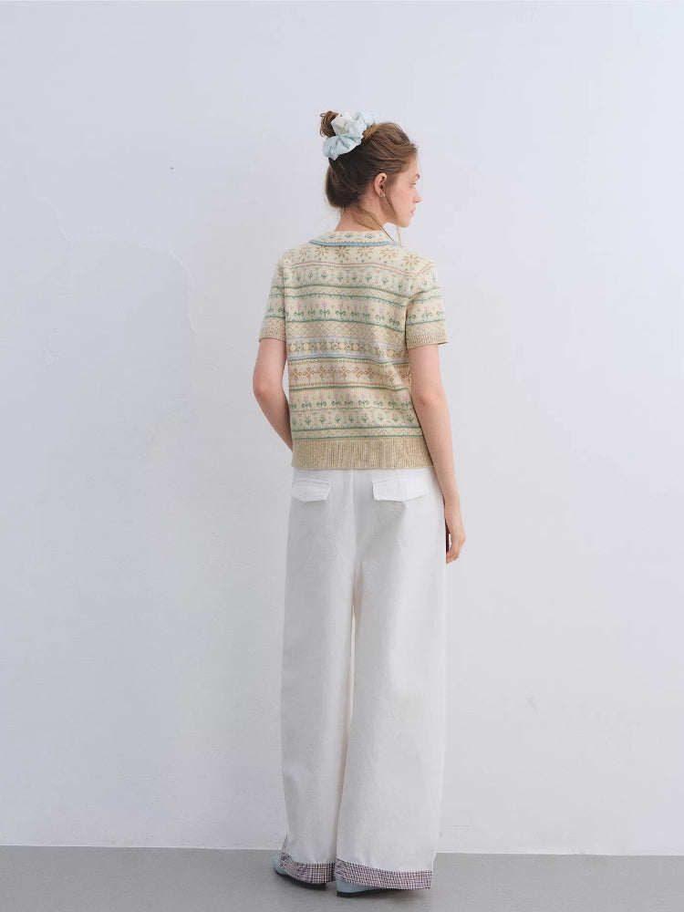 Fair Isle Polo Knit Top