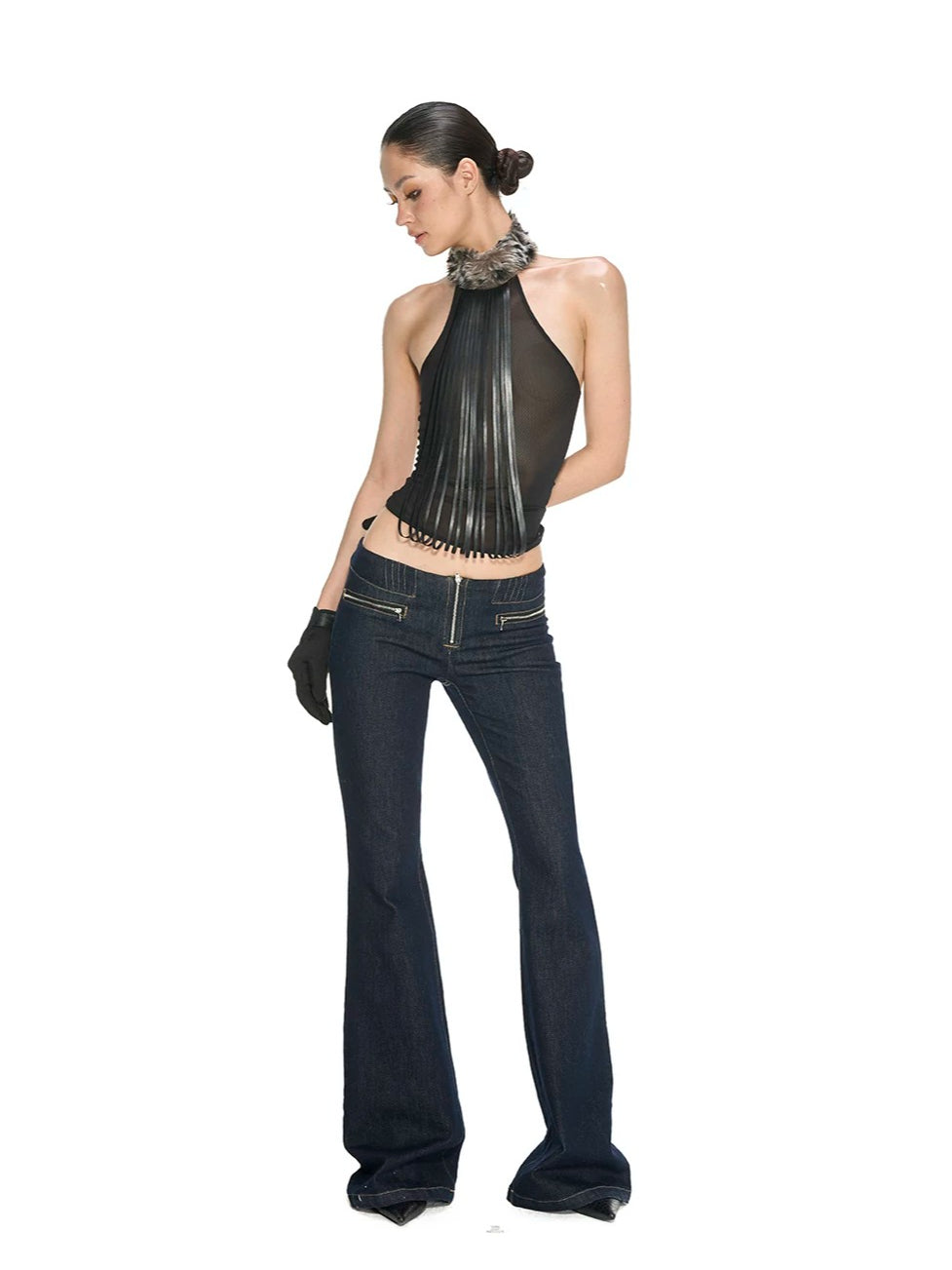 Low-Rise Zip Flare Jeans