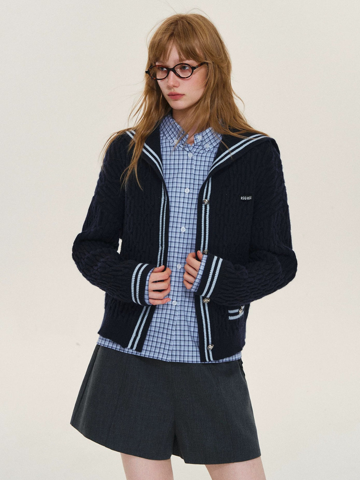 Contrast Sailor Collar Cable Cardigan