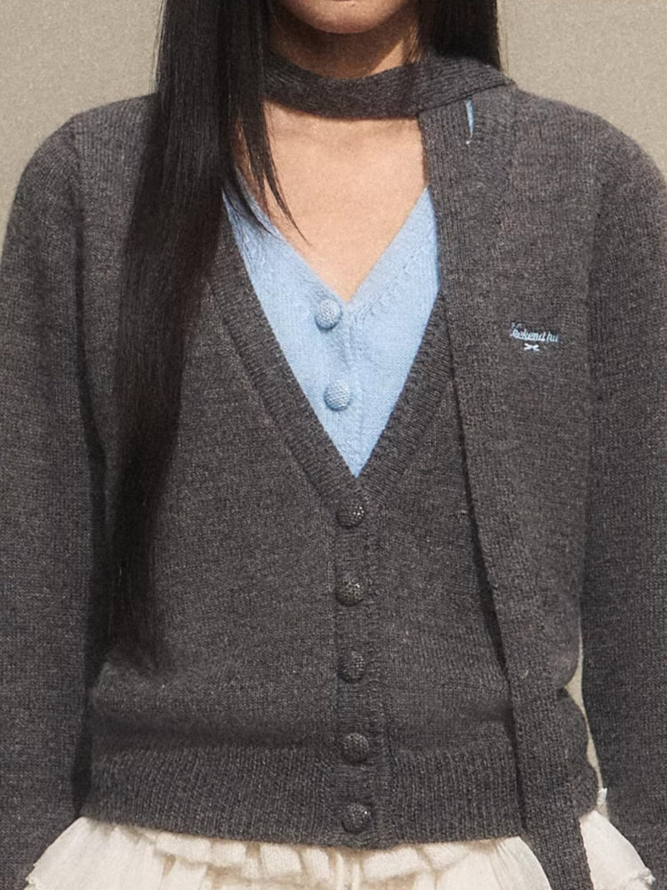 Contrast V-Neck Faux Layer Knit