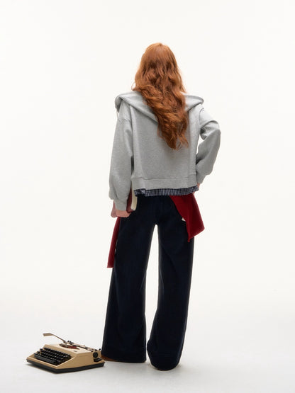 Gray &amp; Blue 2-in-1 Plaid Hoodie Jacket