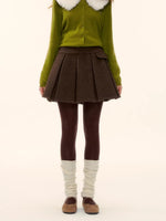 Coffee Hooded Wool Short Jacket & Skirt Set