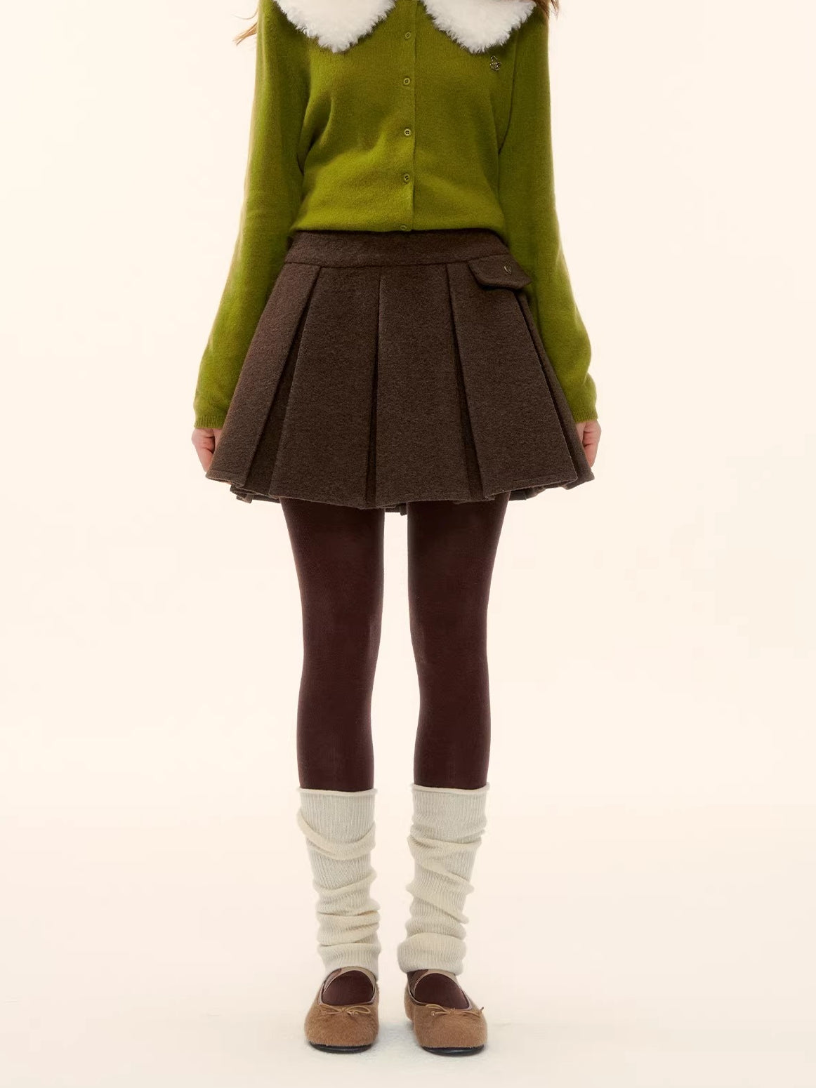 Coffee Hooded Wool Short Jacket &amp; Skirt Set