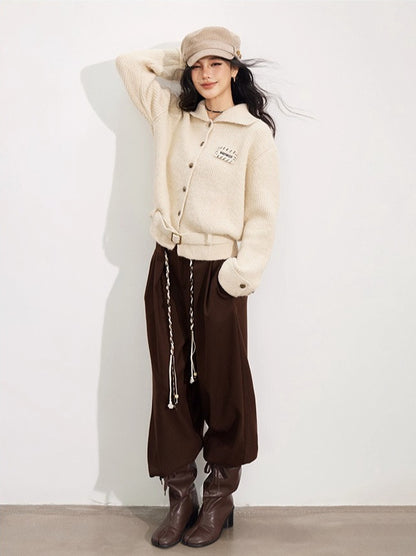 Collared Belted Knit Cardigan