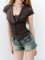 Layered Drape Button Tee
