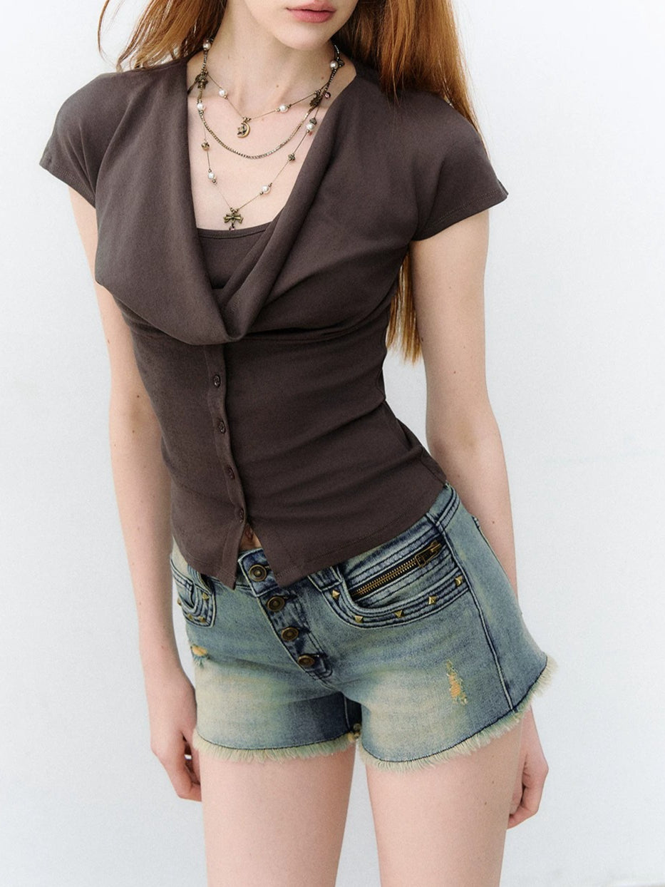 Layered Drape Button Tee