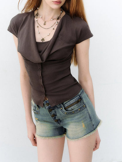 Layered Drape Button Tee