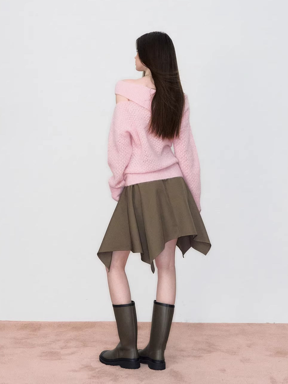 Khaki Asymmetrical A-Line Mini Skirt