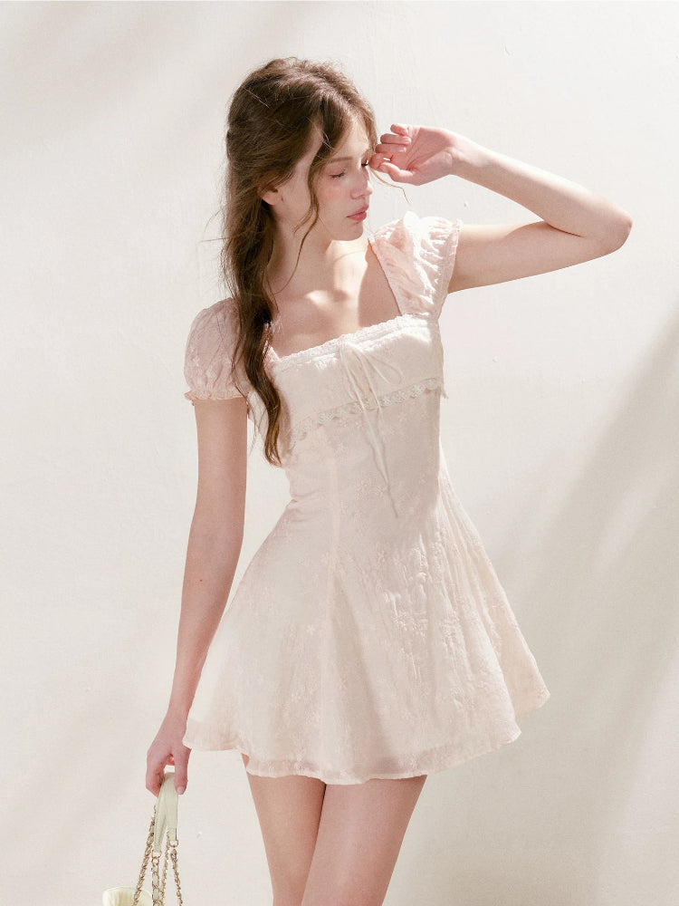 Embroidered Lace-Trim Dress