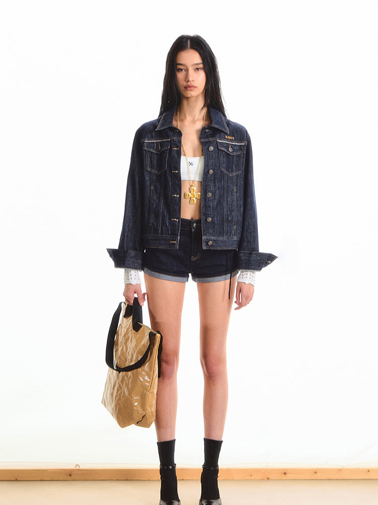 Low Waist Stretch Denim Shorts