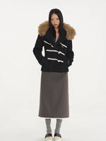 Black & Oatmeal Wool Toggle Coat