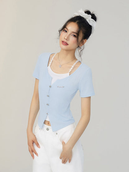 Faux Two-Piece Tencel Blouse