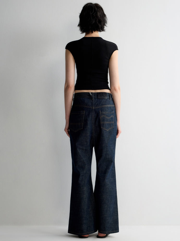 Structured Low Rise Drop-Crotch Flared Jeans