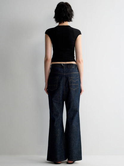 Structured Low Rise Drop-Crotch Flared Jeans