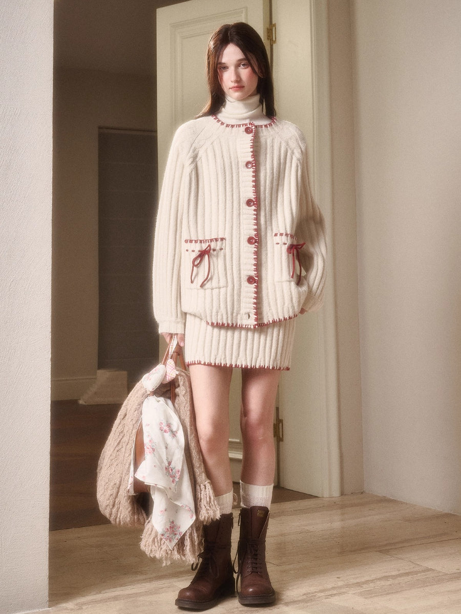 Latitude 69° Wool Contrast Trim Knit Sweater Set