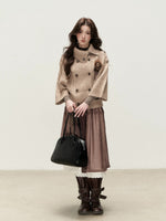 Vintage Cocoa Lace Layered Midi Skirt