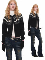 Fair Isle Cat Crewneck Cardigan