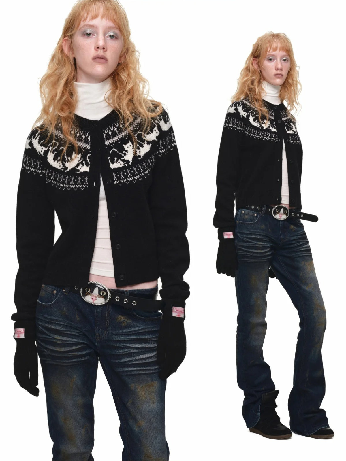 Fair Isle Cat Crewneck Cardigan