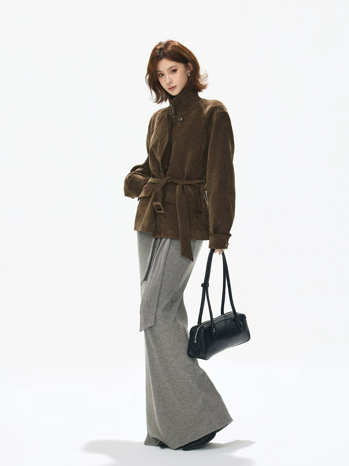 Vintage Stand Collar Belted Utility Jacket