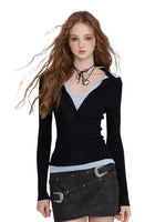 Brown & Black Mock Two-Piece V-Neck Sweater