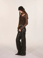 Paneled Faux Leather Wide-Leg Pants