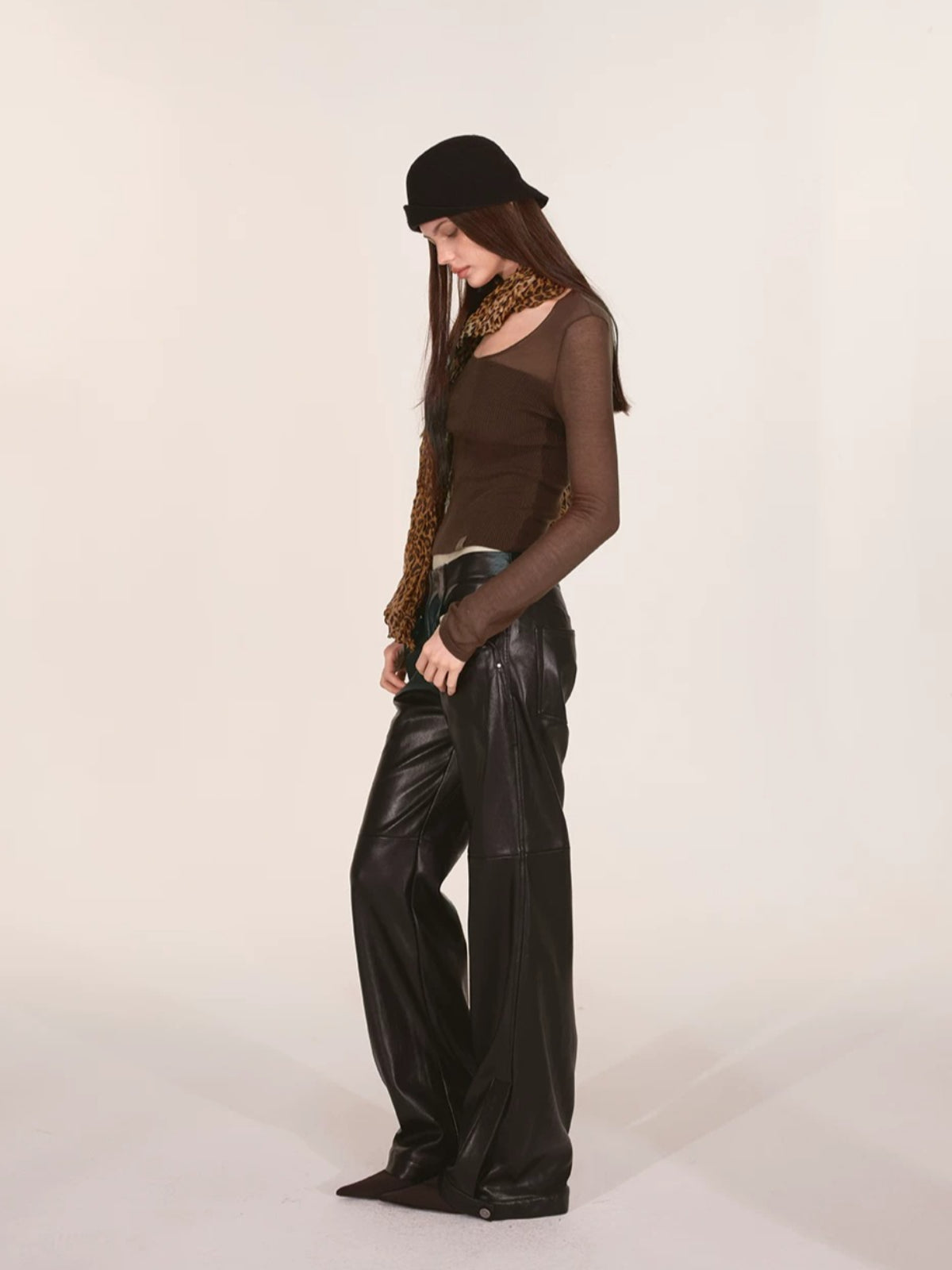 Paneled Faux Leather Wide-Leg Pants