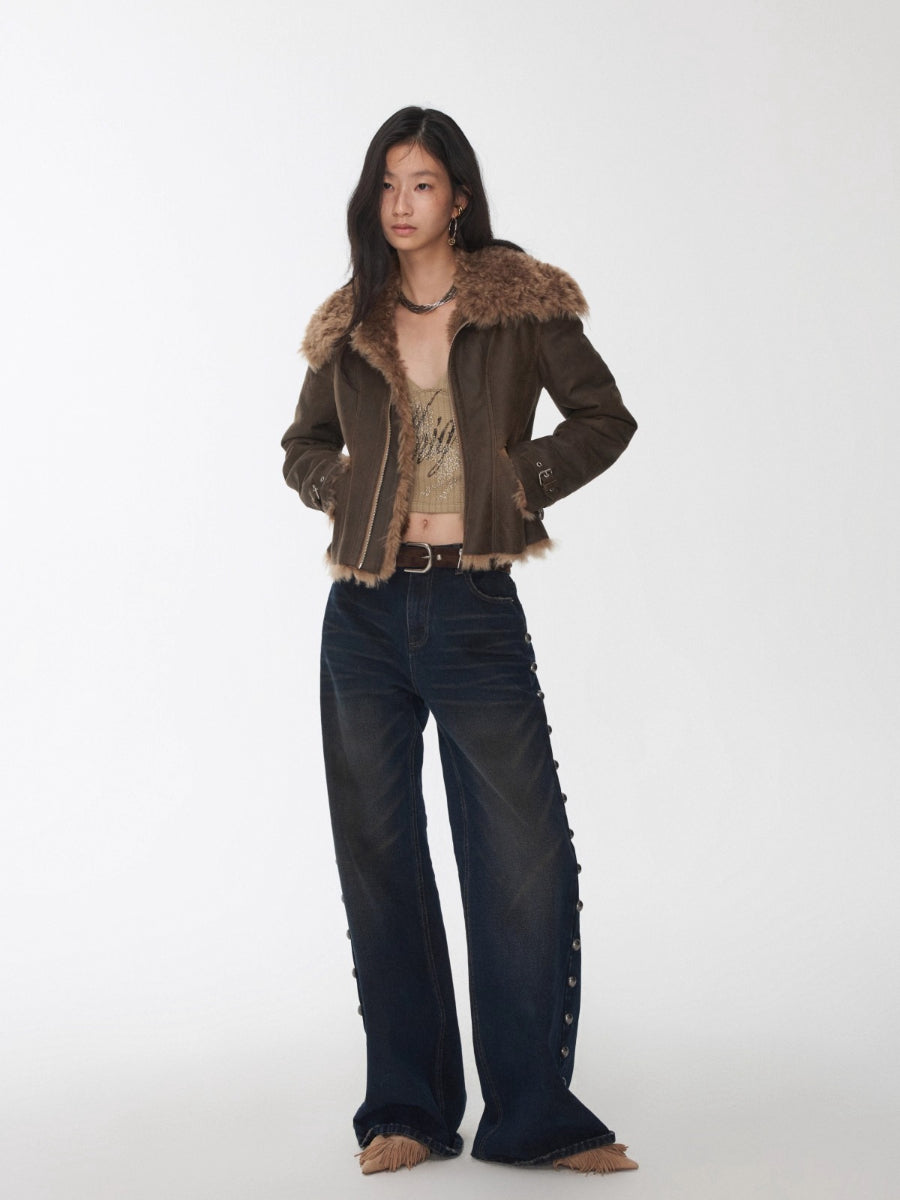 Mud-Dyed Washed Studded Straight-Leg Jeans