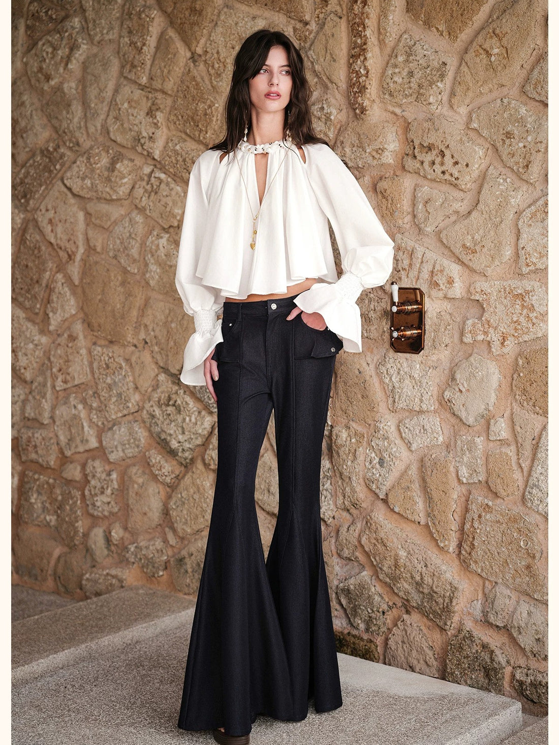 Rope Detail Flared Sleeve Blouse
