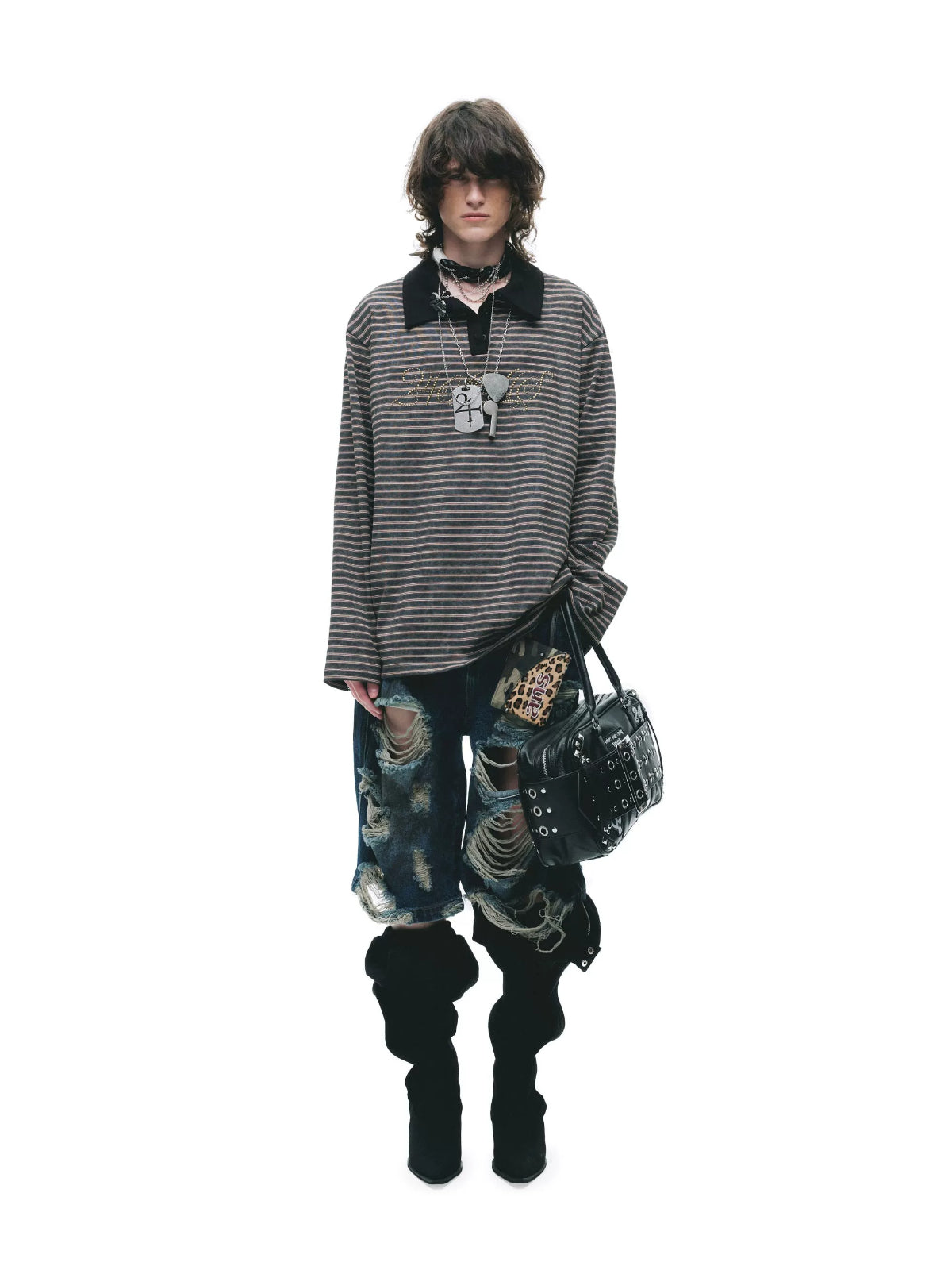 Contrast Stripe Polo Long Sleeve Shirt