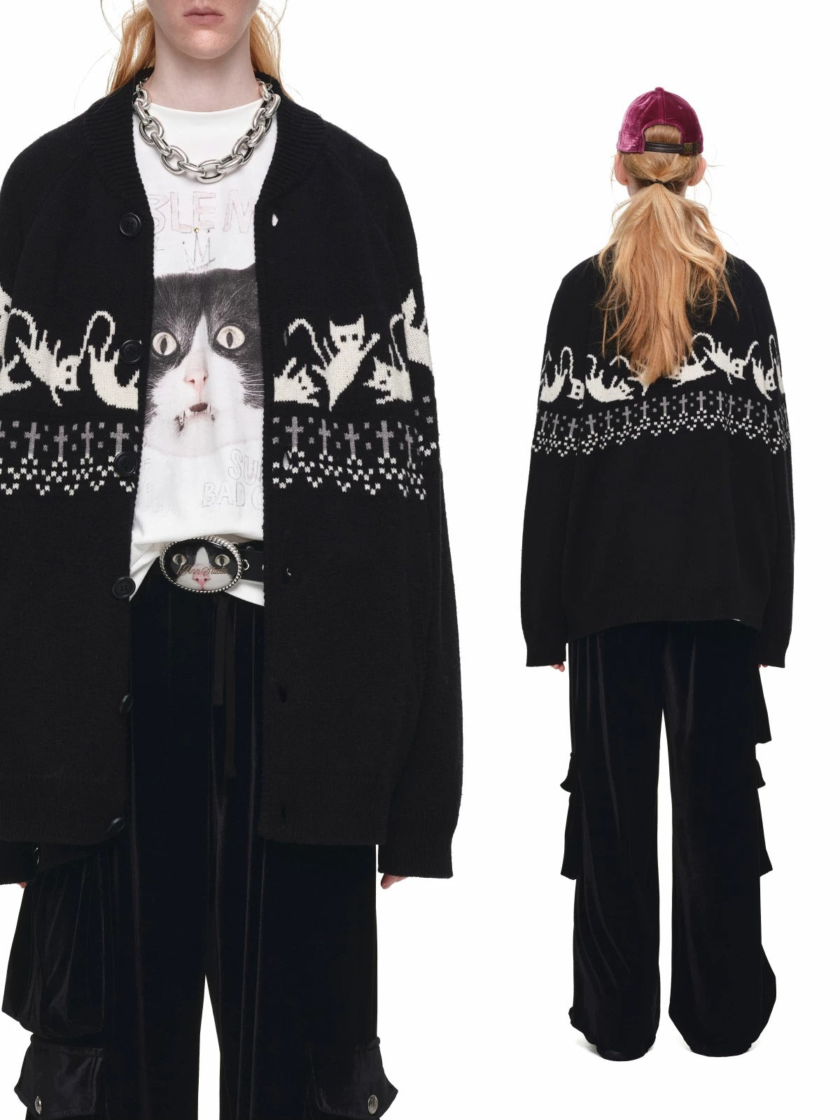 Fair Isle Cat Jacquard Cardigan