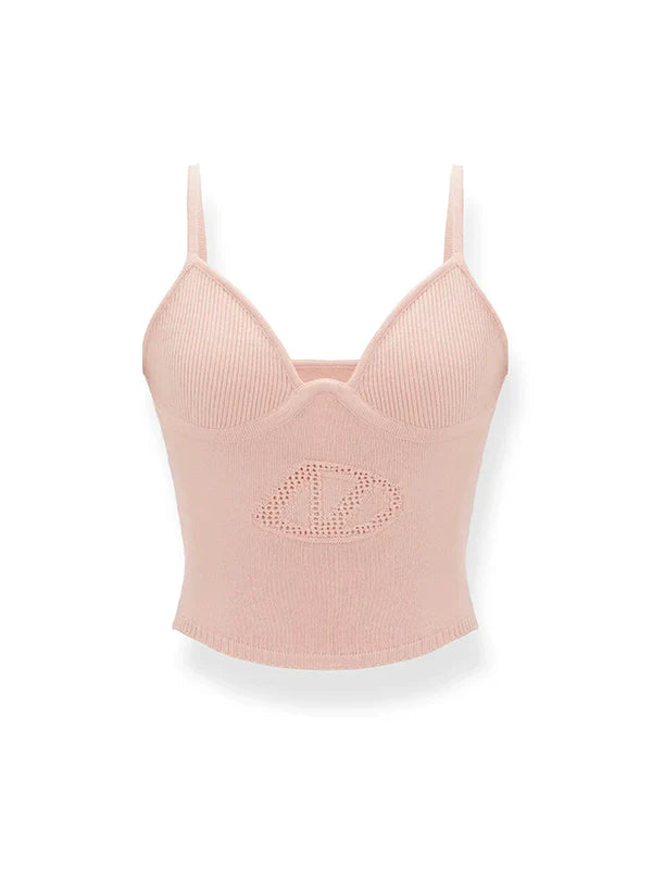 Pink &amp; White Cutout Knitted Halter Top