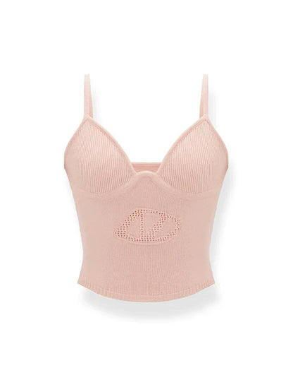 Pink &amp; White Cutout Knitted Halter Top