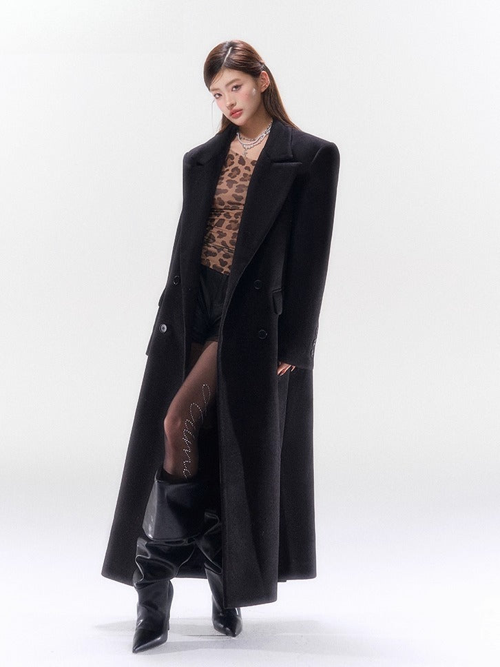 Hokkaido Wool-Blend Belted Lapel Long Coat
