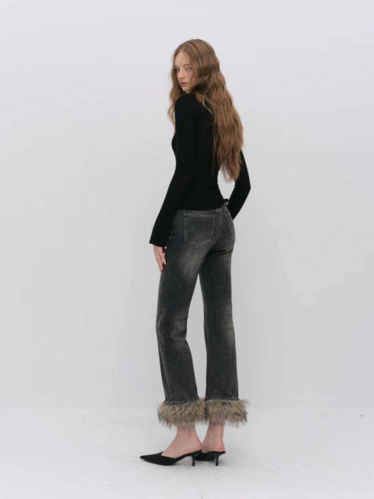 Vintage Washed Cotton Flare Jeans