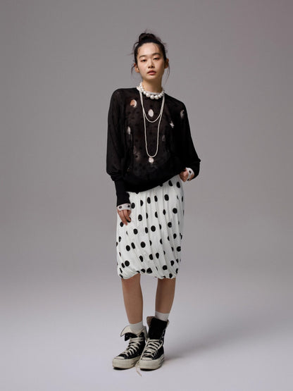 Polka Dot Hollow Knit Bubble Pullover