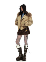 Vintage Hooded Fur Collar Down