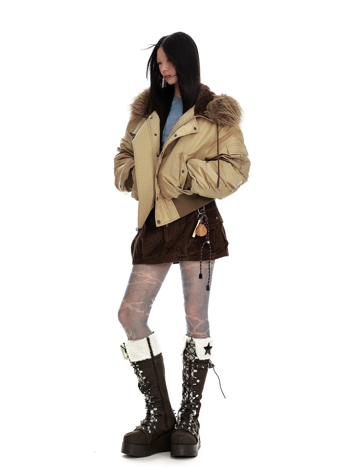 Vintage Hooded Fur Collar Down