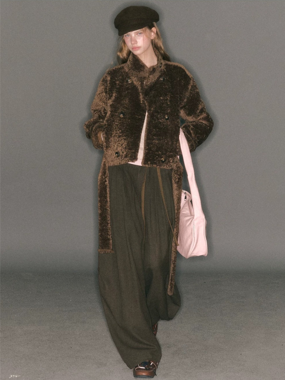 Stand Collar Cropped Fur Jacket