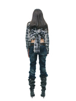 Distressed Plaid Bow Sleeve Shirt