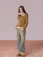 Faux Fur Collar Removable Belted Jacket