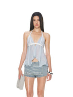 Backless V-Neck Halter Top