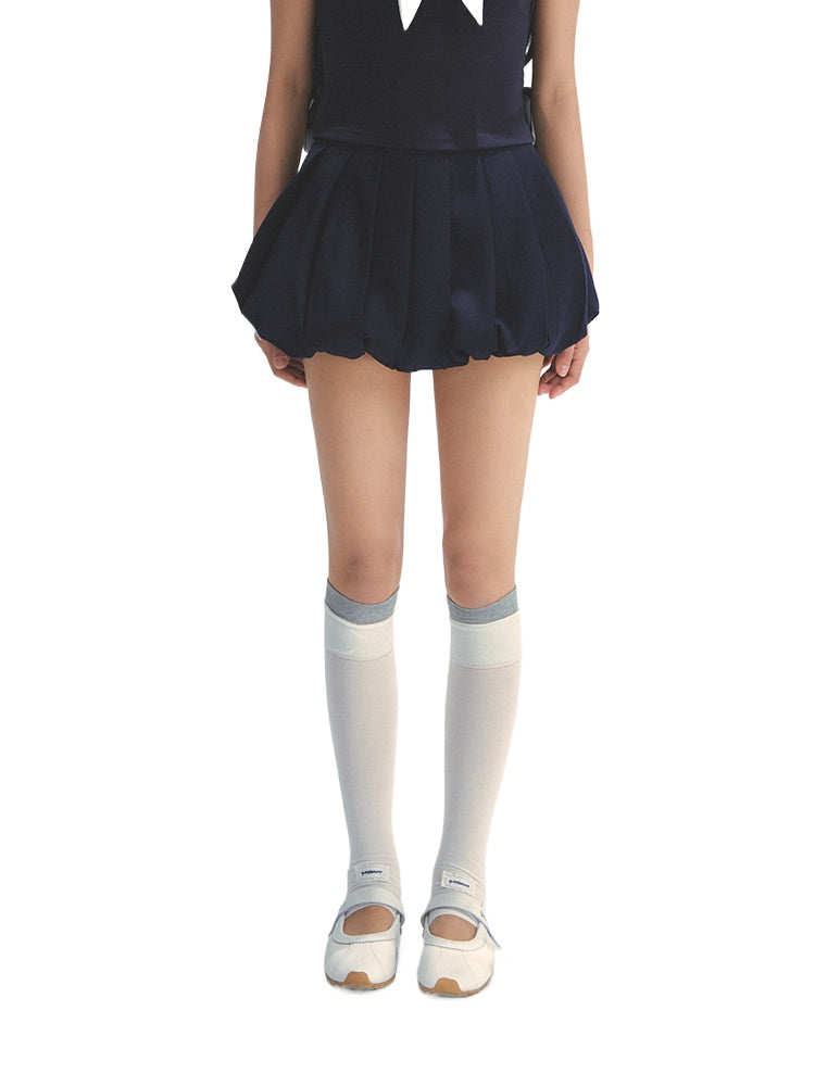 Navy Blue Academy-style Pleated Skirt