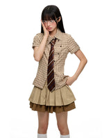 Korean Slim Waist Checkered Shirt