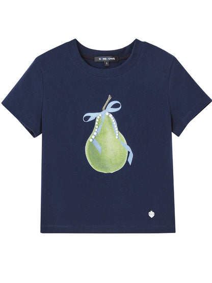 Pearl Bow Fruity Slim-fit Short Sleeve T-shirt