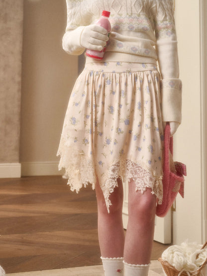 Cosagach Fair Isle Knit Crewneck &amp; Floral Skirt Set